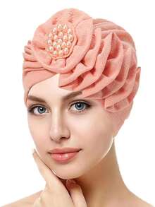 1pc Women's Chemo Head Scarf - Beaded Floral Solid Color Pre-Tied Head Wrap, Suitable For Cancer Patients Sleep Bonnet,Summer,Beach,Hat,Holiday,Travel - Multicolor - View 7