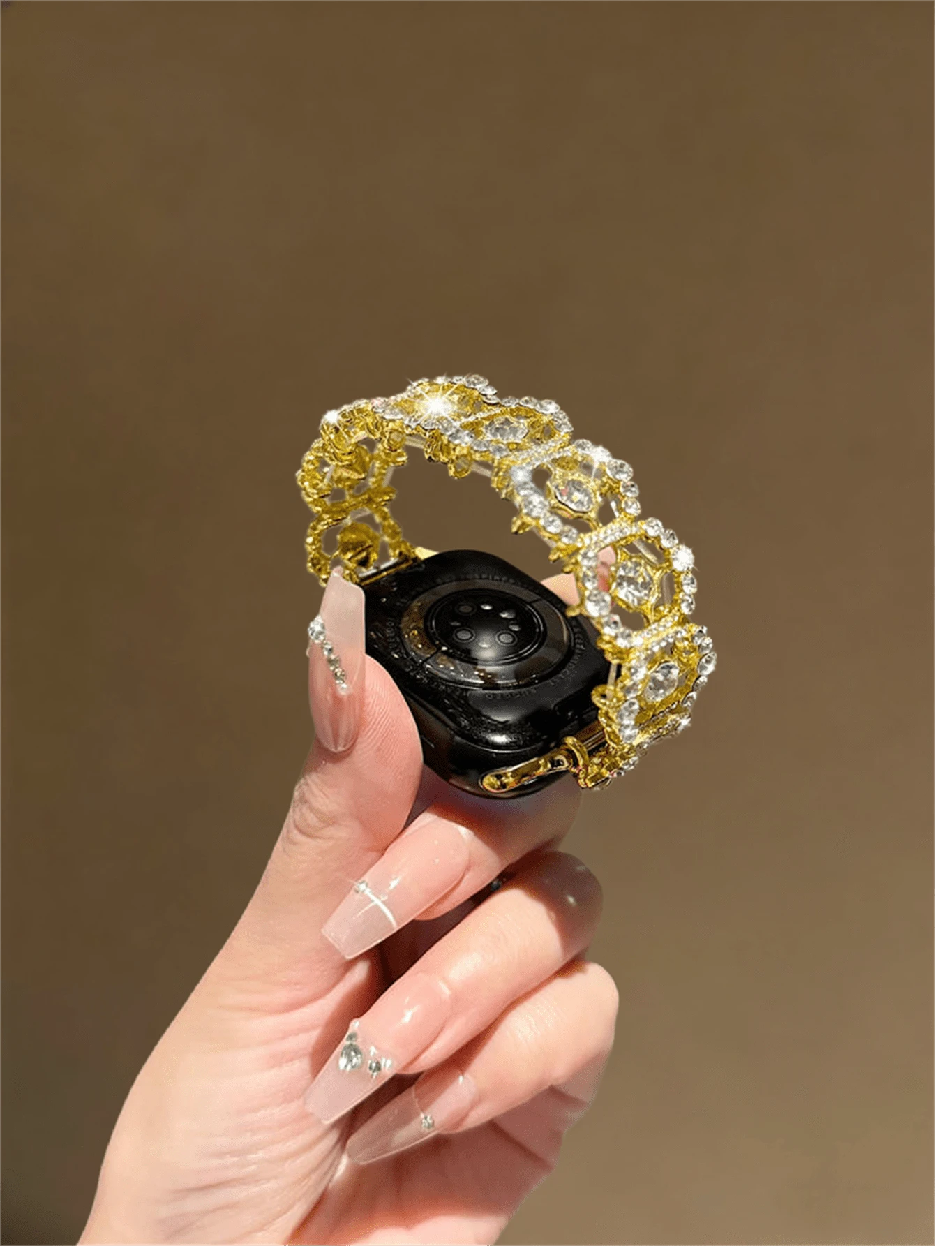 Compatible With Apple Watch New Sunburst Diamond Bangle Strap 38/40/41/42/44/45/46/49mm, For Ultra/SE 2/SE 1/Series 10/9/8/7/6/5/4/3/2/1 - Gold - View 1