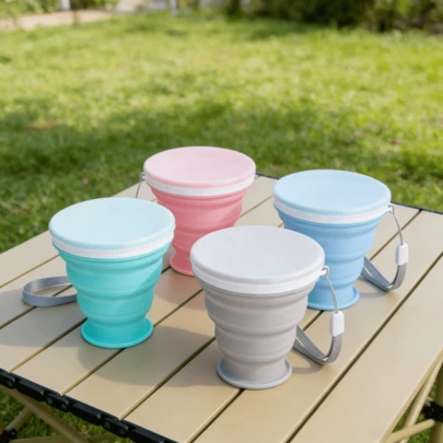 1pc Foldable Outdoor Portable Silicone Travel Cup, Collapsible Mini Water Cup, Compact Soft Cup