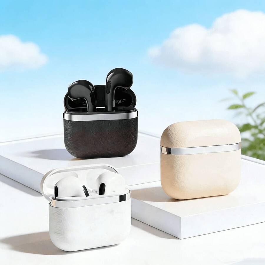 时尚入耳式蓝牙耳机，皮革纹理，小巧设计，超长续航，通用耳机，带麦克风，适用于所有智能手机。 - 彩色 - 查看 1