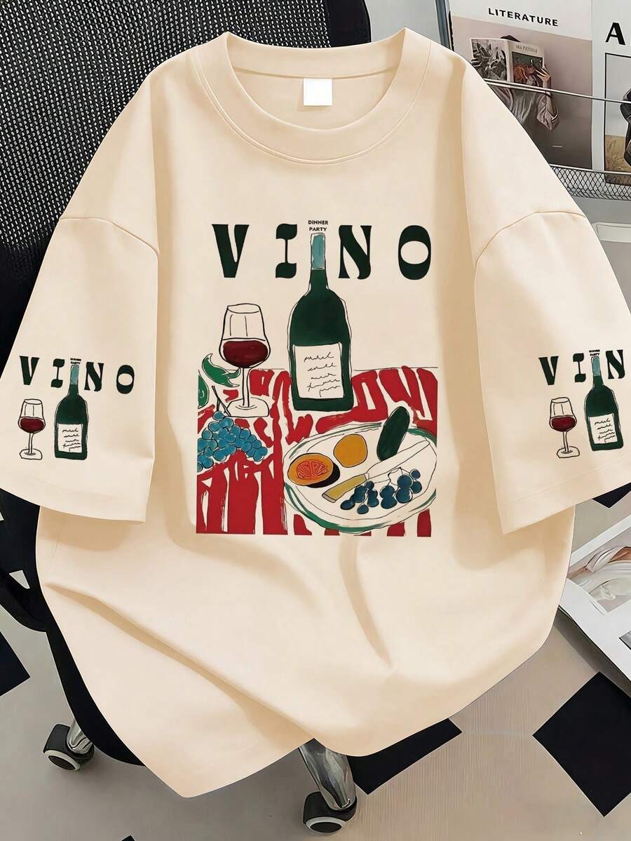 女士休闲印花短袖T恤，街头风，大码女式上衣。女士街头时尚，夏季女式上衣，适合新年、节日、日常穿着、外出、海滩、派对、上学、参加音乐节、度假、通勤等场合。这款圆领短袖T恤可作为送给家人、男朋友、女朋友、朋友的礼物，也是圣诞节、新年礼物的必备单品。 - 杏色 - 查看 1