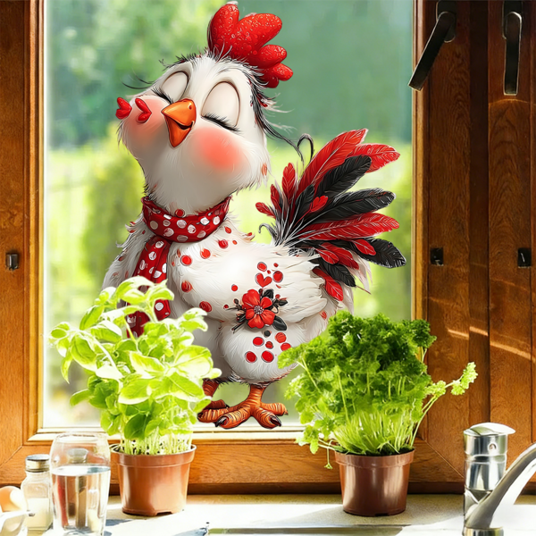 1/3 piezas Divertidos y lindos adhesivos de ventana de dibujos animados de gallo, calcomanías de ventana de PVC reutilizables de doble cara, adecuadas para dormitorios, aulas, habitaciones infantiles y decoración del hogar interior.
