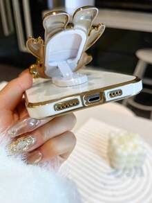 New Electroplated Astronaut DIY Heart-Shaped Phone Case, New Electroplating Technology Anti-Drop Phone Case + Electroplated Hidden Stand + Full Phone Case Set, Suitable Compatible With Iphone 11/12/13/14/16 Pro Max, S22/23/24+ UA04/A05/A14/A15/A24/A25/A34/A54S, OPPO, VIVO, Redmi 13C/Note 14 Pro Plus - White - View 2