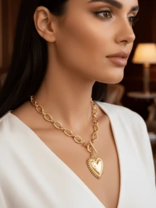 1 chiếc vòng cổ hình trái tim bằng sắt mạ vàng kiểu cổ điển, cá nhân hóa, đơn giản, thích hợp làm quà tặng ngày Valentine. - Nhiều màu - Xem 2