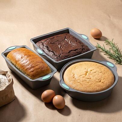 Keidason 3pcs Silicone Baking Mold Set - Round, Square And Rectangular, Suitable For Baking Brownies, Sponge Cakes And Breads, High Temperature Resistant Non-Stick Baking Tool Set