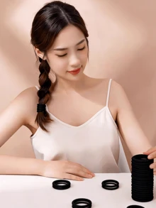 50PCS All-Day Comfort Black Hair Ties Set | Premium Hypoallergenic & Fade Resistant Elastic Hair Bands For Women  | Gentle No Damage Design For All Hair Types | Perfect For Daily Wear, Office, School, Gym, Yoga, Running, And Travel  | Ideal Holiday Gift For Christmas, New Year, Valentine's Day, Birthday, Gift Exchanges | Great For Friends, Mother, Wife, Daughters, Colleagues, Couples, And Fashion Enthusiasts | Versatile For Vacation, Outdoor, Shopping, Dates, And Campus Activities. - màu đen - Xem 3