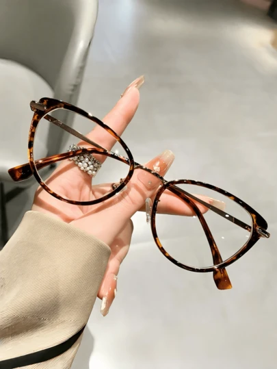 Y2K Cat Eye Transparent Glasses, Cool Tea Color