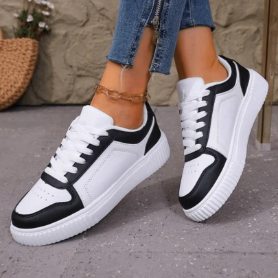 帆布运动鞋，女士白色休闲硫化鞋，时尚厚底运动鞋，系带休闲鞋，大码女鞋