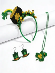 3件套女孩配饰套装：三叶草、高顶礼帽和彩虹亮片装饰，复古可爱风格，适合圣帕特里克节、爱尔兰主题派对和送礼。 - 混合色 - 查看 4