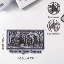 1件/2件装“驱散你的心魔”嬉皮朋克摇滚卡通趣味酷炫刺绣缝制贴片，服装配饰刺绣缝纫熨烫贴花装饰，适用于衬衫、裤子、鞋子、包包 - 方形 - 查看 4