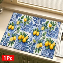 1 pieza Alfombrilla absorbente con estampado de limón para secar platos, Alfombrilla absorbente para encimera de máquina de espresso, Alfombrilla absorbente para fregadero, Alfombrilla absorbente suave para grifo, Alfombrilla absorbente para taza de fregadero, Decoración del hogar, Accesorios de cocina y baño - Multicolor - Ver 14