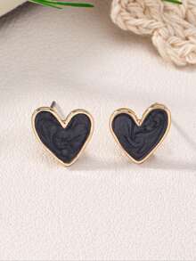 1对/套 新款时尚简约清新心形耳钉，甜美可爱，适合女性日常佩戴 - 愛心 - 查看 12
