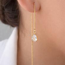 925 Sterling Silver Earrings With Elegant Teardrop-Shaped Pendants, Set With Cubic Zirconia And Plated In 18K Gold. - Vàng - Xem 6