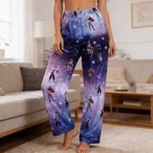 Mattel K-POP 女巫狩猎主题法兰绒睡裤，加厚保暖内衬，秋冬季保暖休闲卡通家居裤 - 紫色少女 - 查看 6