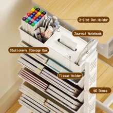 LIPETY Portable Rolling 5-Tier Book Organizer - Floor-Standing Side Table Storage Rack For Baby Picture Books & Stationery - White - View 8