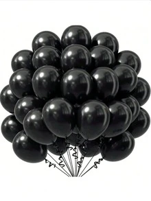30 pièces Ensemble de ballons en latex noirs, convient pour les mariages, les fiançailles, le Nouvel An, Diwali, Pâques, la Saint-Nicolas, l'Oktoberfest et les célébrations du Jour des Morts, décorations de fête polyvalentes sans électricité - Noir - Voir 1