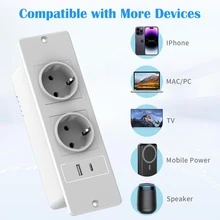 4-In-1 Surge Protected Power Strip, 2 AC Outlets, 1 USB-A Port, 1 USB-C Port, 1.5m Extension Cord, Suitable For Travel, Home, Kitchen, Office, University, Dorm, Room, Black & White - EU E Type Plug(220-240V) - View 8