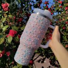 A Pearl Diamond 40oz Stainless Steel Car Cup With Handle And Portable Straw, A High-Quality Insulated Water Bottle. - 紫色 - 查看 4