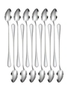 2/4/6/12pcs Stainless Steel Ice Cream Spoons, Mixing Spoons, Jam Spoons, Dessert Spoons, Suitable For Cafes, Bars, Restaurants - Silver - View 7