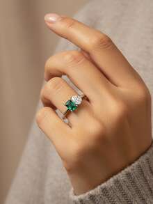 1 chiếc nhẫn vuông hình giọt nước cổ điển bằng bạc Sterling 925, quà tặng cặp đôi nhân dịp Lễ Tình nhân/Sinh nhật, mặt dây chuyền tinh tế quyến rũ dành cho nữ. - Bạc - Xem 8