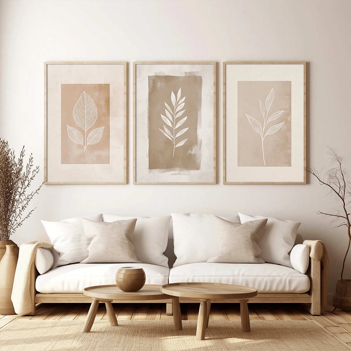 3pcs Set Beige Botanical Line Art Neutral Wall Art, Minimalist Plant Leaf Print, Boho Style Leaf Canvas Poster, Modern Wall Decor, Suitable For Living Room, Bedroom, Kitchen, Dorm, Office, Cafe, Corridor, Dining Room And Other Home Decor, Suitable For Birthday, Graduation And Other Occasions, Can Be Used As Canvas Wall Art, Fashion Girl Art, Inspirational Quote Art, Home Decor, Wall Hanging - Beige - View 1