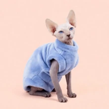 Four-Season Solid Color Cat Warm Fleece Pullover Four-Legged Base Layer, High Elasticity, Three Colors, Warm And Comfortable, Blue, Light Khaki, Grey, Machine Washable Pet Clothes - Blue - View 5
