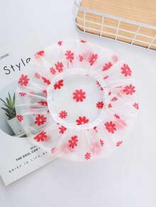 1pc Floral Waterproof PEVA Shower Cap, Suitable For Bathroom Home Decor, Autumn Decor, Back To School - Basic model - View 1