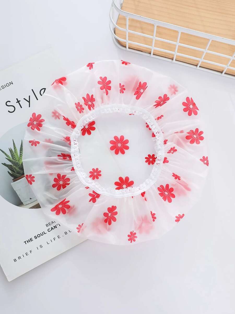 1pc Floral Waterproof PEVA Shower Cap, Suitable For Bathroom Home Decor, Autumn Decor, Back To School - Basic model - View 1