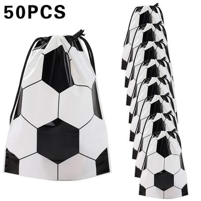 50pcs/Pack Football Themed Drawstring Bags, Large Gift Bags, Football Party Favor Bags, Gift Packaging Bags, Storage Bags, Football Themed Party Decorations, Birthday Party Supplies, Jewelry Pouches, Football Fan Gifts, Birthday Decorations, Football Event Supplies, Baby Shower Decorations, Football Event Gift Packaging, Party Favors