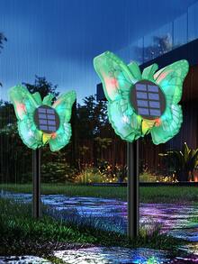 户外太阳能蝴蝶灯 - 变色 3D 发光 - 二合一 壁灯/地灯 - 防水花园装饰灯，适用于庭院、草坪、院子、围栏、后院装饰（红色） - 彩色 - 查看 18