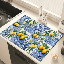 1 pieza Alfombrilla absorbente con estampado de limón para secar platos, Alfombrilla absorbente para encimera de máquina de espresso, Alfombrilla absorbente para fregadero, Alfombrilla absorbente suave para grifo, Alfombrilla absorbente para taza de fregadero, Decoración del hogar, Accesorios de cocina y baño - Multicolor - Ver 10