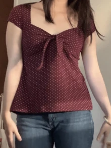 Women Fairy Grunge Shirt Cap Sleeve V Neck Knot Front Polka Dot Milkmaid Tops Summer Y2k Gingham Babydoll Cute Peplum Tops Teen Girls Going Out Sreetwear Daily Casual Wear - Màu tím  Violet - Xem 1
