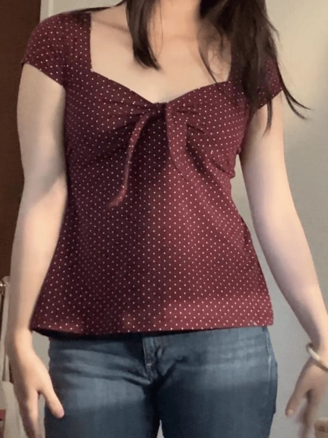 Women Fairy Grunge Shirt Cap Sleeve V Neck Knot Front Polka Dot Milkmaid Tops Summer Y2k Gingham Babydoll Cute Peplum Tops Teen Girls Going Out Sreetwear Daily Casual Wear - Màu tím Violet - Xem 1