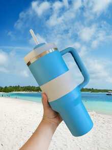 40 OZ H2.0 Stainless Steel Tumbler Double Wall Vacuum Insulated Portable Drinking Cup Travel Iced Coffee Mug Summer Drinkware With Handle And Straw, Perfect For Travel, Home, Office, Gift, Ice Drinks And Hot Drinks(Limited Edition 700pcs) - 霜白 - 查看 1