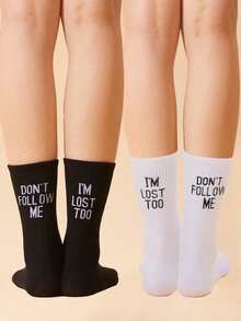 2 双男士街头风标语中筒袜，百搭 - 彩色 - 查看 7