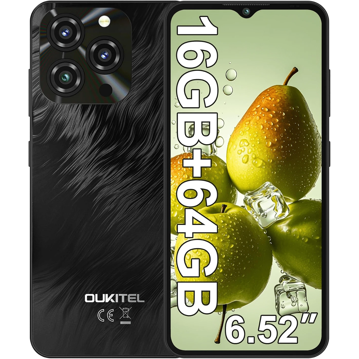 OUKITEL C3 Android 14 解鎖手機 2025-16GB+64GB,6.52 吋水滴螢幕,5000mAh 電池智慧型手機,13MP 相機八核心,指紋辨識/3.5mm 耳機孔/GPS(不含充電器) - 黑色 - View 1