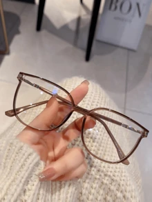 1 pieza Gafas ópticas de mujer de marco ovalado, de moda, minimalistas y adecuadas para la escuela - transparente - Ver 3