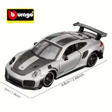 Bburago 1:64 迷你合金玩具车，适用于保时捷 911 GT2 RS，汽车模型玩具，车门可打开，银色车尾交通模型车 - 銀色 - 查看 7