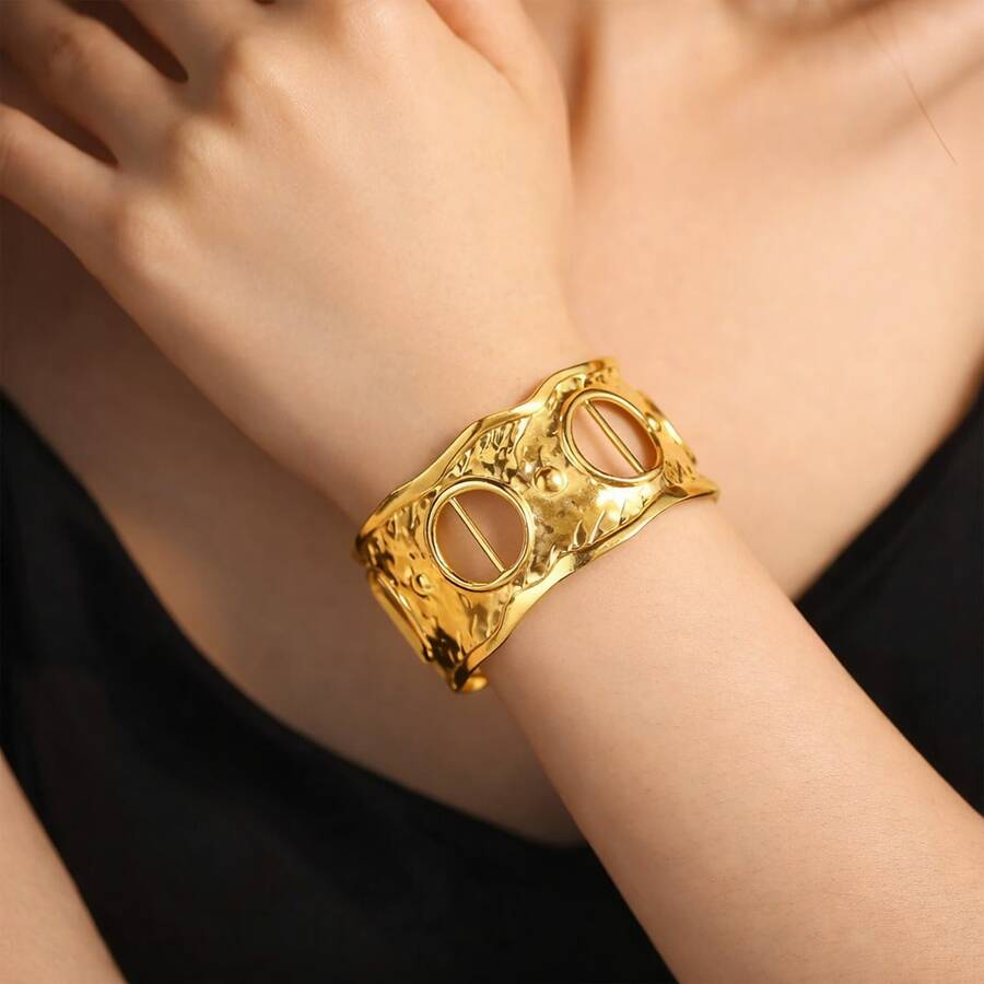 Elegant And Adjustable Women's Bracelet, Open, In A Teardrop Shape, Plated In 925 Sterling Silver Or 18K Gold. - 金色 - 查看 1