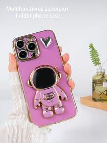 New Electroplated Astronaut DIY Love Phone Case, New Electroplating Technology Anti-Drop Phone Case + Electroplated Hidden Stand + Full Phone Case Set, Suitable For IPhone 11/12/13/14/16 Pro Max, S22/23/24+ UA04/A05/A14/A15/A24/A25/A34/A54S, OPPO, VIVO, Redmi 13C/Note 14 Pro Plus+ - Purple - View 3