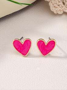 1对/套 新款时尚简约清新心形耳钉，甜美可爱，适合女性日常佩戴 - 愛心 - 查看 15
