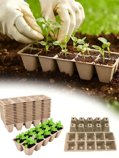 20个纸质泥炭盆、育苗盘和托盘，复古风格，包含50个标签和多种配件，适用于植物栽培箱、移栽工具和幼苗培育套装