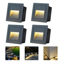 4 Piezas Luz Solar para Exteriores, Luces Solares para Jardín, Luces LED de Paisaje , Luz De Pared Solar Para Exteriores,Impermeables y Duraderas, Adecuadas para Decorativas para Paredes y Escalones. (Rectángulo) 4lampara Led Escalera Pared Cortesía Empotrable Foco 3w Ip65 - negro - Ver 2