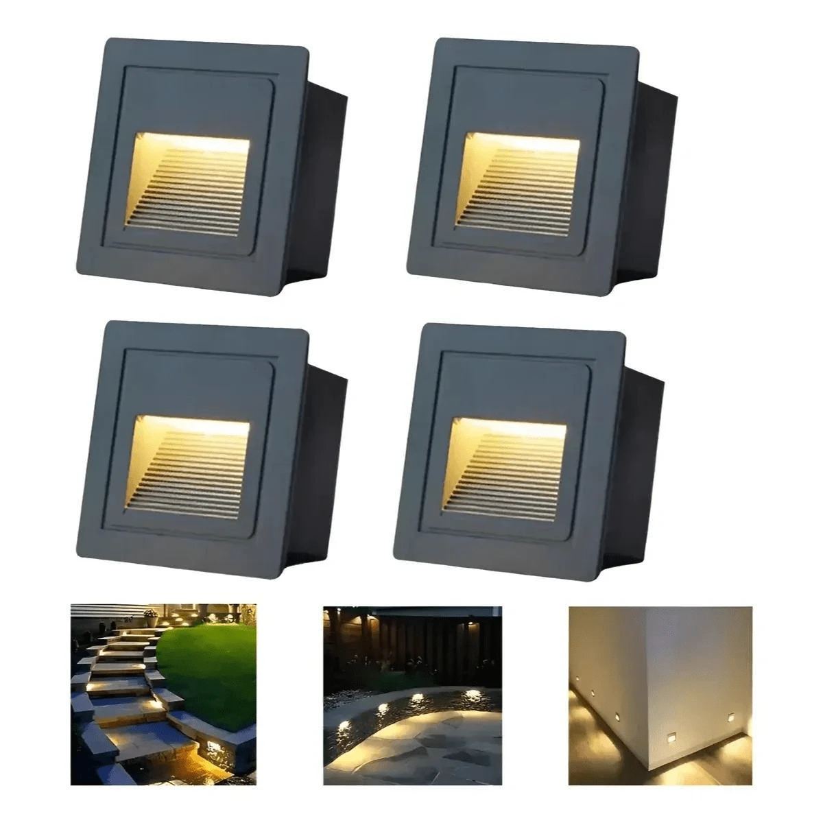 4 Piezas Luz Solar para Exteriores, Luces Solares para Jardín, Luces LED de Paisaje , Luz De Pared Solar Para Exteriores,Impermeables y Duraderas, Adecuadas para Decorativas para Paredes y Escalones. (Rectángulo) 4lampara Led Escalera Pared Cortesía Empotrable Foco 3w Ip65