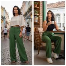 Simple Pocket, Contrasting Waistband, Zipper, Close-Up - Verde militar - Ver 7