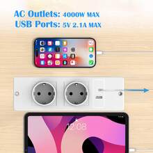 4-In-1 Surge Protected Power Strip, 2 AC Outlets, 1 USB-A Port, 1 USB-C Port, 1.5m Extension Cord, Suitable For Travel, Home, Kitchen, Office, University, Dorm, Room, Black & White - EU E Type Plug(220-240V) - View 4