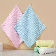 10 chiếc yếm ăn cho bé, 6 lớp vải gạc bong bóng màu trơn, kích thước khi kéo giãn 11,81 inch x 11,81 inch, quà tặng cho bé sơ sinh. - Nhiều màu - Xem 4