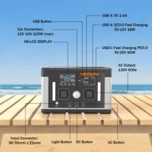 Portable Charger 1000W Peak Power Station 577Wh (156000mAh)  Camping Equipment Backup Lithum Battery, 12lb Lightweight Solar Generator For Uninterrupted Power Supply Of Low-Power Appliances, PD 3.0 Type-C/QC 3.0 USB-A Fast Charging With 120V Pure Sine Wave AC Outlet, Battery Powered Generator For Home Emergencies, Camping & RVs,Blackout, CPAP - 美規B型插(110-127V) - 查看 12