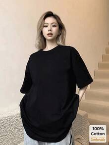 Áo thun ngắn tay dáng lửng thời trang nữ mùa Xuân/Hè 2026, kiểu dáng thường ngày màu đen. - màu đen - Xem 5