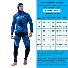 HISEA 1.5毫米氯丁橡胶女士潜水服；男士分体式自由潜水和狩猎潜水服；男女通用带帽潜水服 - 藍色 - 查看 12